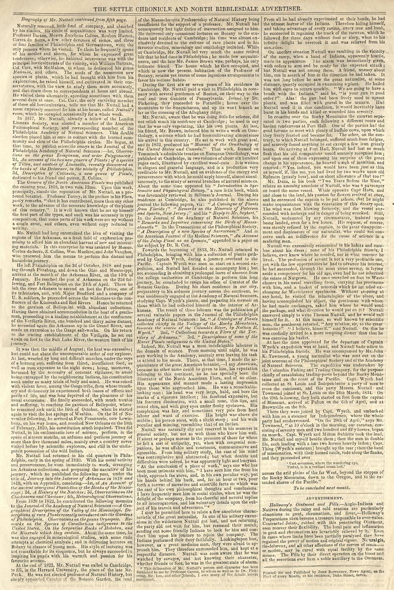 Settle Chronicle 1861 Jan 1 - P4.jpg - The Settle Chronical and North Ribblesdale Advertiser 1861 Jan 1 - Page 4  Article about Mr Thomas Nuttal  ( Continued from Page 2 ) 